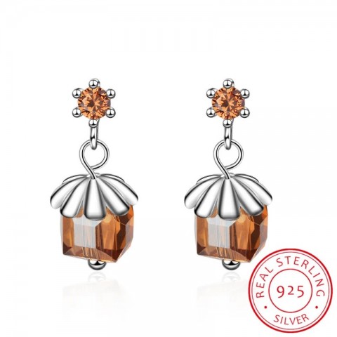 Lekani Women's Flower Stud Earrings 925 Sterling Silver Crystal Fine Jewelry
