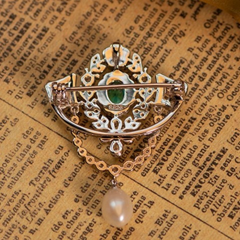 Wong Rain Women's Sterling Silver Sapphire Diamond Pearl Chest Brooch 241122