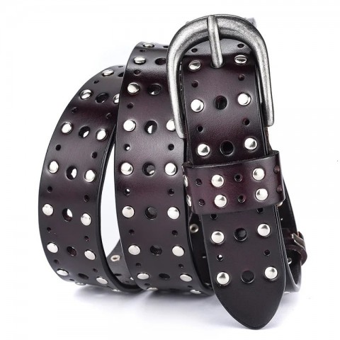 Y2K Punk Style Denim Trouser for Women with Hollow Leather and Rivets
