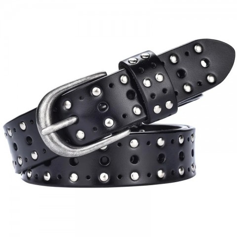 Y2K Punk Style Denim Trouser for Women with Hollow Leather and Rivets