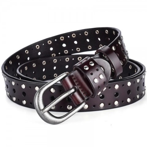 Y2K Punk Style Denim Trouser for Women with Hollow Leather and Rivets