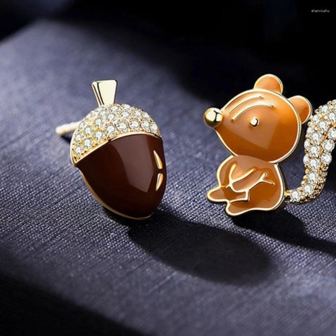 Squirrel Ear Stud Earrings Men's Asymmetrical Dangle Chandelier Gold Earrings