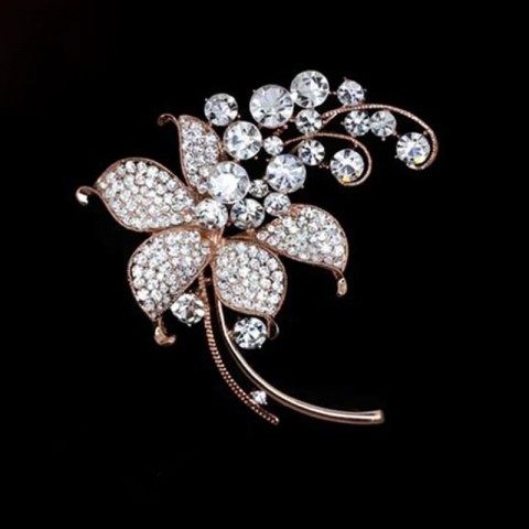 Elegant Large Pink Crystal Flower Brooch for Women