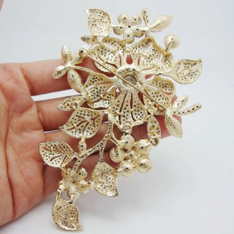 Elegant Large Pink Crystal Flower Brooch for Women