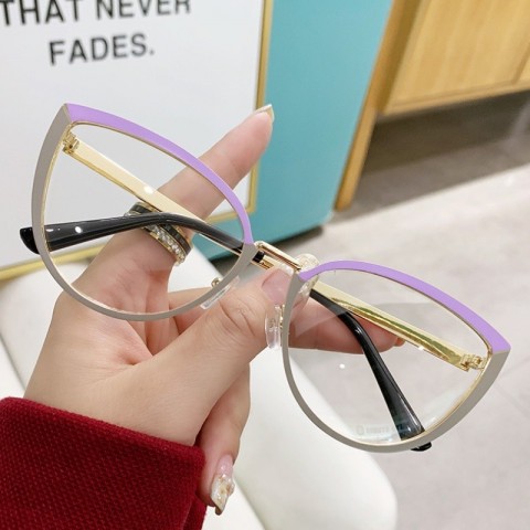 Trendy Metal Cat Eye Anti-Blue Light Glasses - Unisex Plain Frame