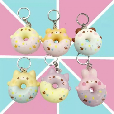 Squishy Donut Keychain, Stress Relief Toy, Cute Kawaii Decor, Fun Mini Pendant Gift