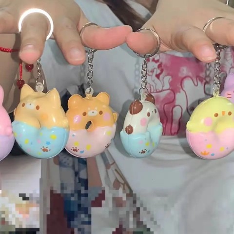 Squishy Donut Keychain, Stress Relief Toy, Cute Kawaii Decor, Fun Mini Pendant Gift