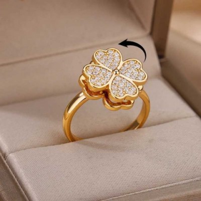 Stress Relieving Heart Clover Band Ring for Women - Stainless Steel Anti-Anxiety RJewelry Gift