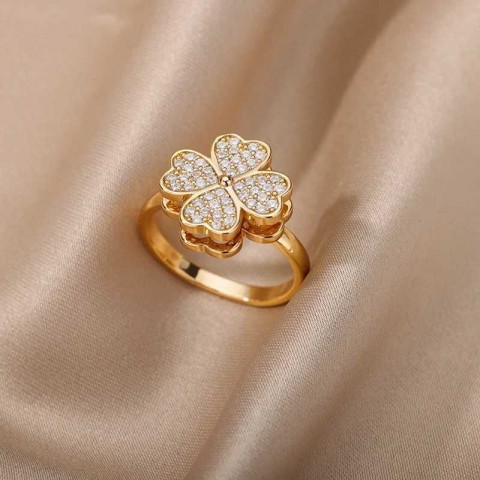 Stress Relieving Heart Clover Band Ring for Women - Stainless Steel Anti-Anxiety RJewelry Gift