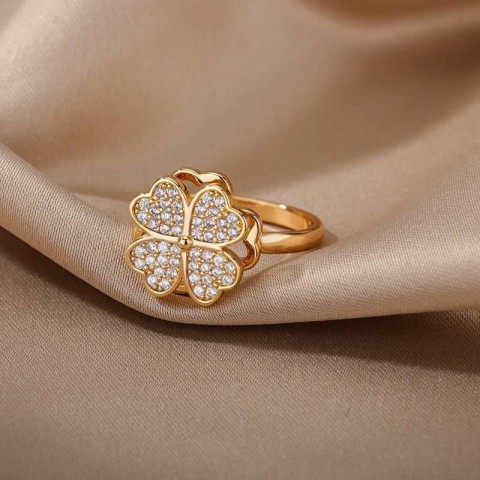 Stress Relieving Heart Clover Band Ring for Women - Stainless Steel Anti-Anxiety RJewelry Gift