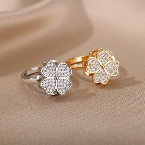 Stress Relieving Heart Clover Band Ring for Women - Stainless Steel Anti-Anxiety RJewelry Gift