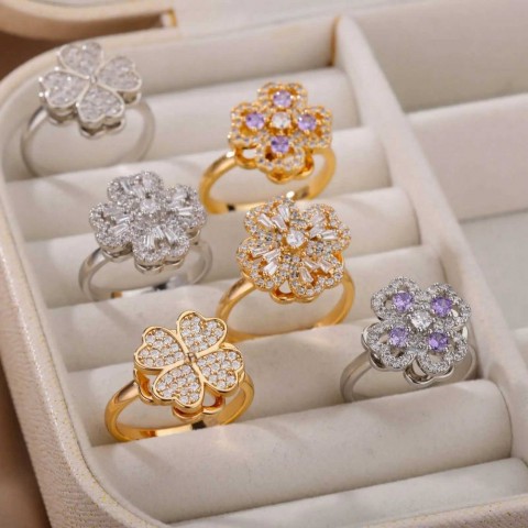 Stress Relieving Heart Clover Band Ring for Women - Stainless Steel Anti-Anxiety RJewelry Gift