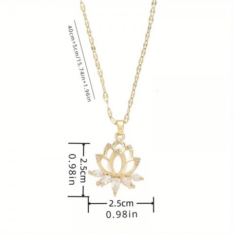 High-Quality 18k Gold Plated Lotus Necklace with Cats Eye Stone for Women