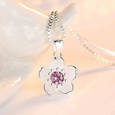 Luxury Women's Peach Blossom 925 Sterling Silver Pink Purple Necklace GaaBou
