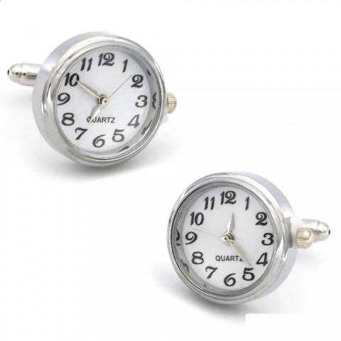 Elegant Silver Cuff Links for Men, Functional Watch Included, High-Quality Copper Cufflinks