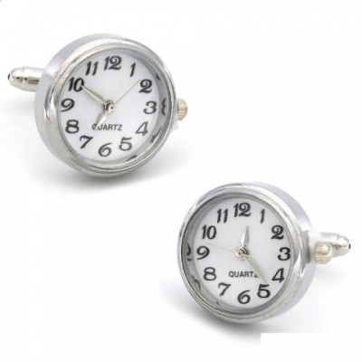 Elegant Silver Cuff Links for Men, Functional Watch Included, High-Quality Copper Cufflinks