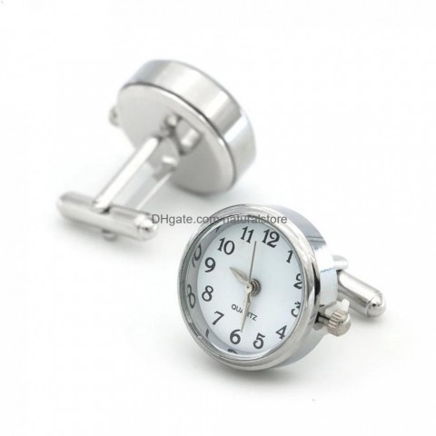 Elegant Silver Cuff Links for Men, Functional Watch Included, High-Quality Copper Cufflinks