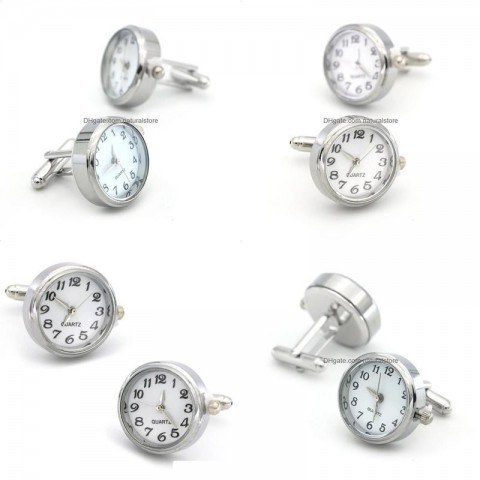 Elegant Silver Cuff Links for Men, Functional Watch Included, High-Quality Copper Cufflinks