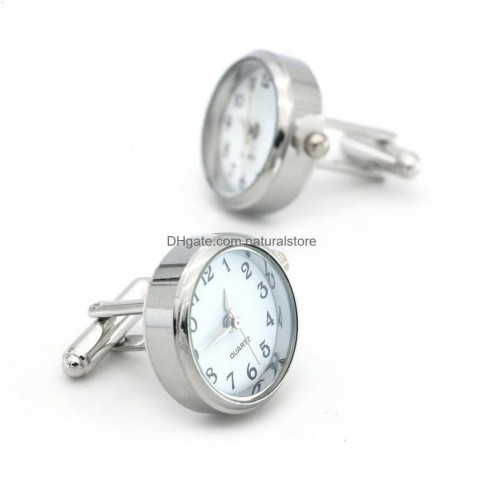 Elegant Silver Cuff Links for Men, Functional Watch Included, High-Quality Copper Cufflinks