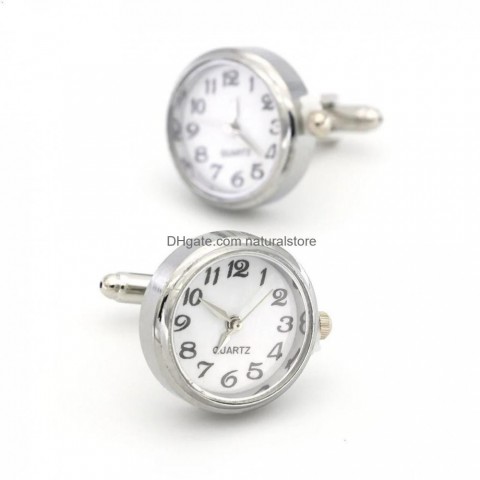 Elegant Silver Cuff Links for Men, Functional Watch Included, High-Quality Copper Cufflinks