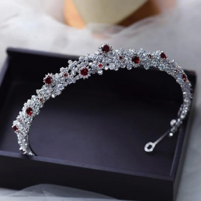 Bridal Burgundy CZ Crystal Wedding Tiaras for Women