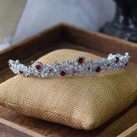 Bridal Burgundy CZ Crystal Wedding Tiaras for Women