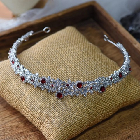Bridal Burgundy CZ Crystal Wedding Tiaras for Women