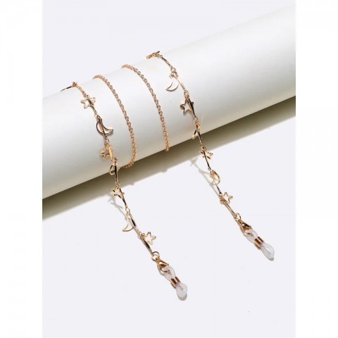 Gl1313 Women's Handmade Metal Eyeglass Chain with Holographic Moon and Star Design Anti-Slip and Durable 241108