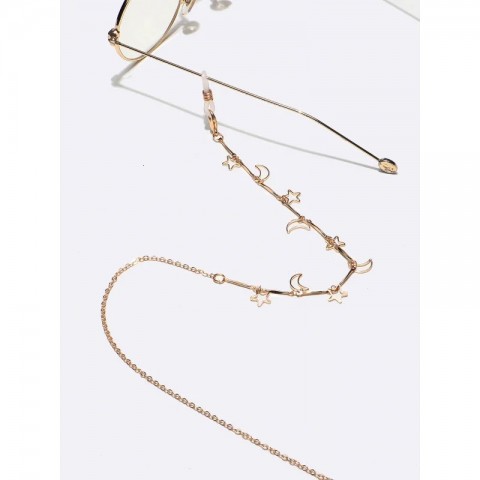 Gl1313 Women's Handmade Metal Eyeglass Chain with Holographic Moon and Star Design Anti-Slip and Durable 241108