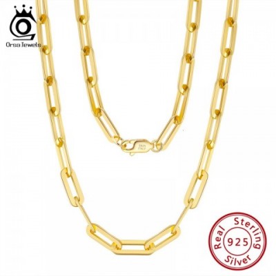 Strands Strings ORSA JEWELS 14K Gold Plated Sterling Silver Paperclip Chain Necklace 69.312mm Women Men SC39