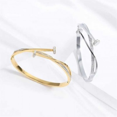 Luxury Unique Double Crystal Nail Head Cross Stainless Steel Bracelet for Women - W240925