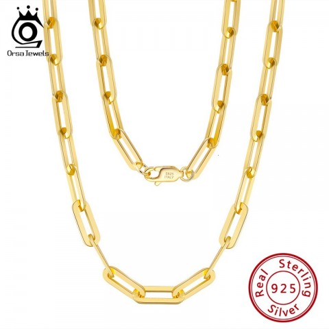 Strands Strings ORSA JEWELS 14K Gold Plated Sterling Silver Paperclip Chain Necklace 69.312mm Women Men SC39