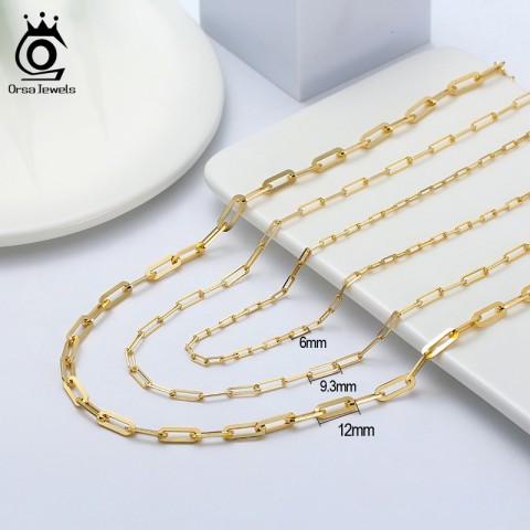 Strands Strings ORSA JEWELS 14K Gold Plated Sterling Silver Paperclip Chain Necklace 69.312mm Women Men SC39