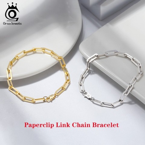 Strands Strings ORSA JEWELS 14K Gold Plated Sterling Silver Paperclip Chain Necklace 69.312mm Women Men SC39