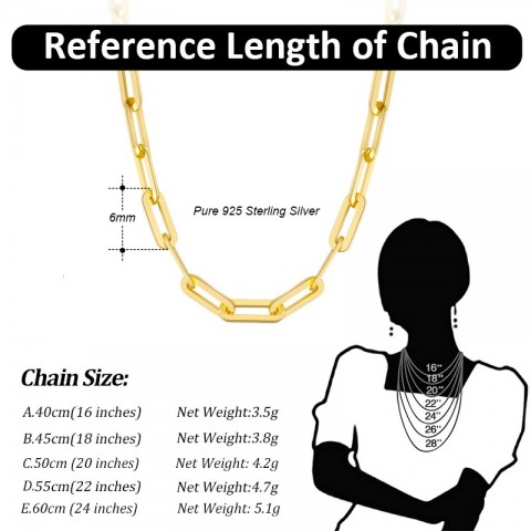 Strands Strings ORSA JEWELS 14K Gold Plated Sterling Silver Paperclip Chain Necklace 69.312mm Women Men SC39