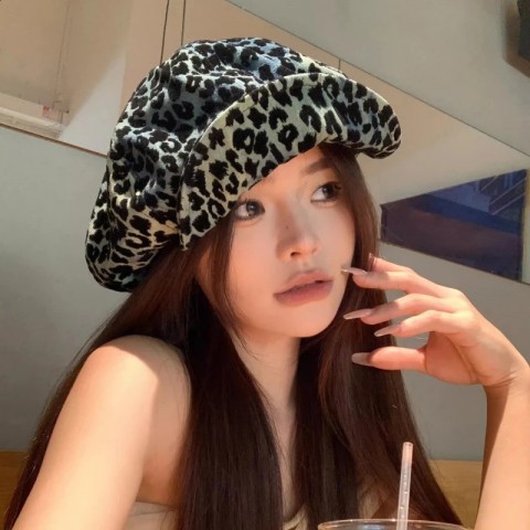 Leopard Print Beret Hats for Women - Summer & Autumn Fashion, Retro Y2K Style