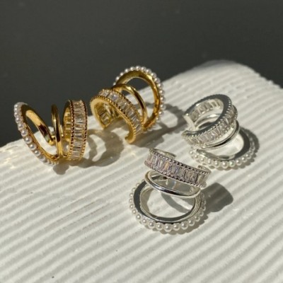 Elegant Women's Wedding Rhinestone C-Shaped Multi-Layer Pearl Ear Cuffs Earrings 250103