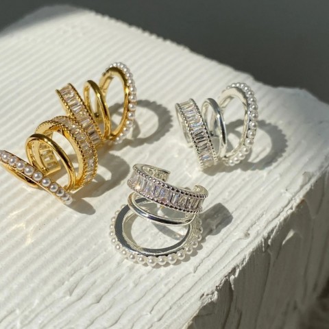 Elegant Women's Wedding Rhinestone C-Shaped Multi-Layer Pearl Ear Cuffs Earrings 250103