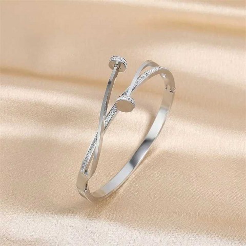 Luxury Unique Double Crystal Nail Head Cross Stainless Steel Bracelet for Women - W240925