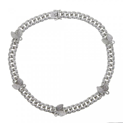 2020 Iced Out Bling CZ Butterfly Charm Choker Necklace for Women