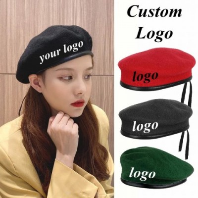 Custom Unisex Adjustable Wool Beret with PU Edge