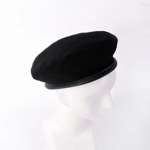 Custom Unisex Adjustable Wool Beret with PU Edge