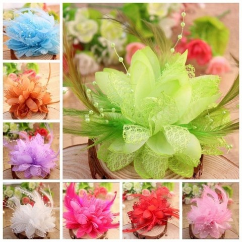 Bridal Feather Lace Pearl Fascinators - Wrist Corsage & Bracelet - 15 Colors Women Accessories