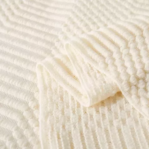 Inyahome Soft Cream White Textured Knitted Throw Blankets with Tassels, Ideal Gift for Cozy Nights