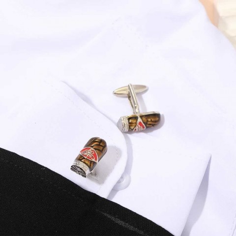 Punk Style 14K Gold Plated Cuban Cufflinks for Men - White Kirsite Circular Design B1422
