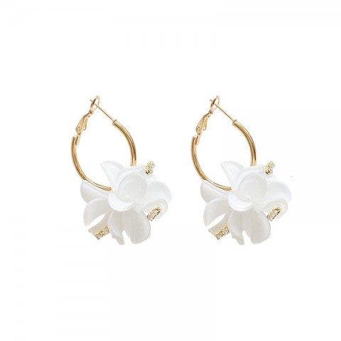 HANKOU Bohemian Charm Earrings for Women - White Flower Camellia Style