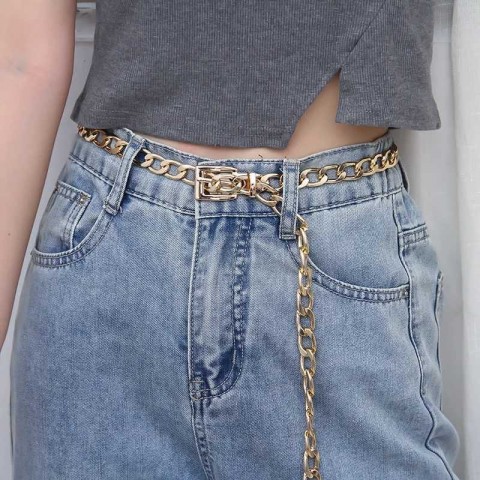 Punk Metal Chain Belt for Women - Gold & Silver Tattoo Suspender X2504101