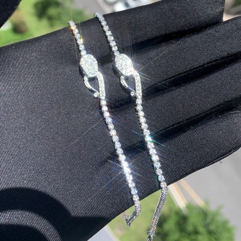 Iced Out Women's Tennis Bracelet with CZ Stones - Snake Chain Jewelry