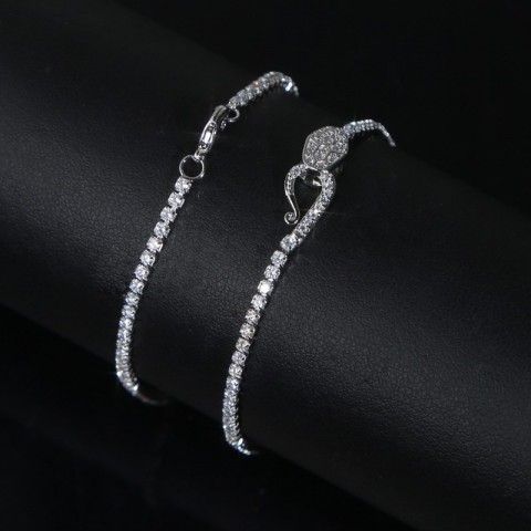 Iced Out Women's Tennis Bracelet with CZ Stones - Snake Chain Jewelry