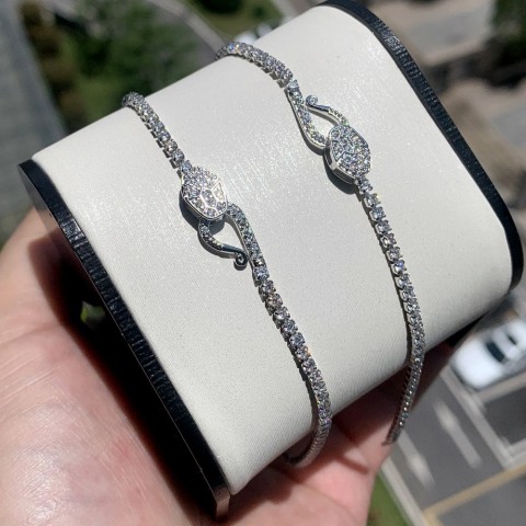Iced Out Women's Tennis Bracelet with CZ Stones - Snake Chain Jewelry